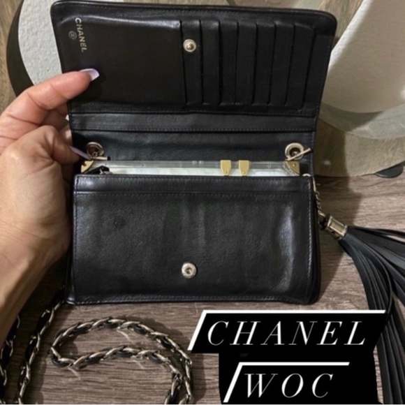 🐼🖤Chanel Sevruga CC Logo Wallet Chain Silver Tone Hardware Crossbody Tassel - Picture 5 of 10
